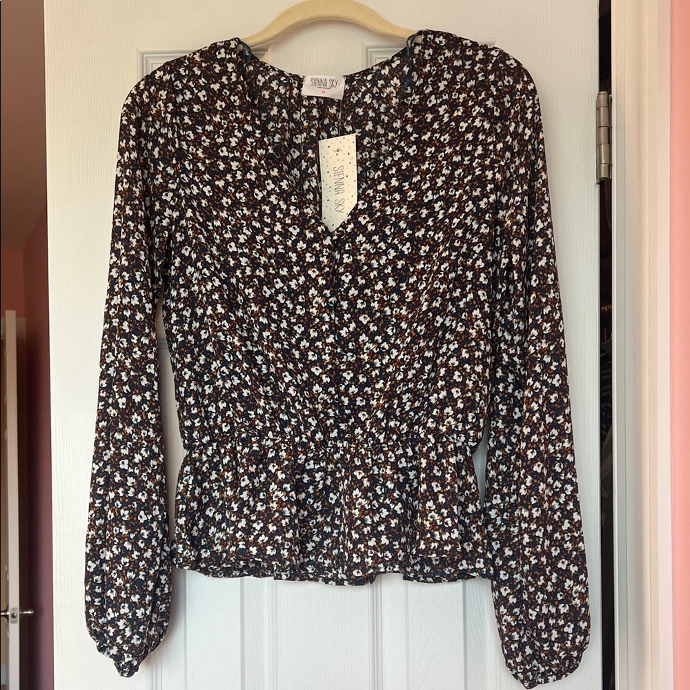 NEW Urban Outfitters Floral Blouse - Black and White
